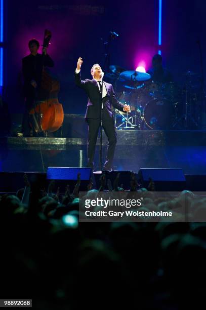 Michael Buble performs on stage at Hallam Arena on May 6, 2010 in Sheffield, England.