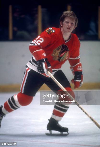 Pat Stapleton of the Chicago Blackhawks skates on the ice during an NHL game against the New York Rangers circa 1972.