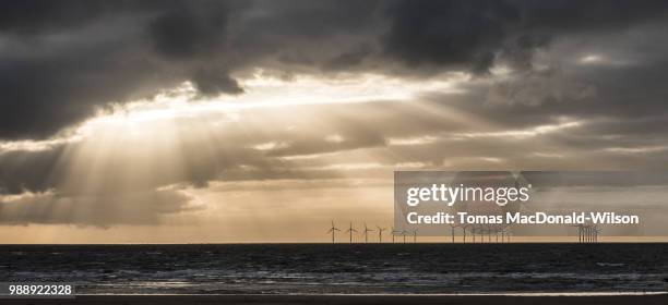 burbo bank wind farm - sunset at burbo bank windfarm stock pictures, royalty-free photos & images