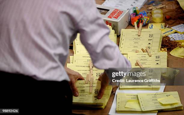 Votes are counted in The 2010 General Election at Ponds Forge International Hall on May 6, 2010 in Sheffield, England.After 5 weeks of campaigning,...