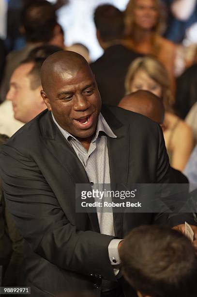 Former NBA player and Hall of Famer Magic Johnson during Floyd Mayweather Jr. Vs Shane Mosley fight at MGM Grand Garden Arena. Las Vegas, NV 5/1/2010...