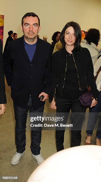 Simon Aboud and Mary McCartney attend the private view of 'Marc Quinn: Allanah, Buck, Catman, Chelsea, Michael, Pamela and Thomas', at the White Cube...