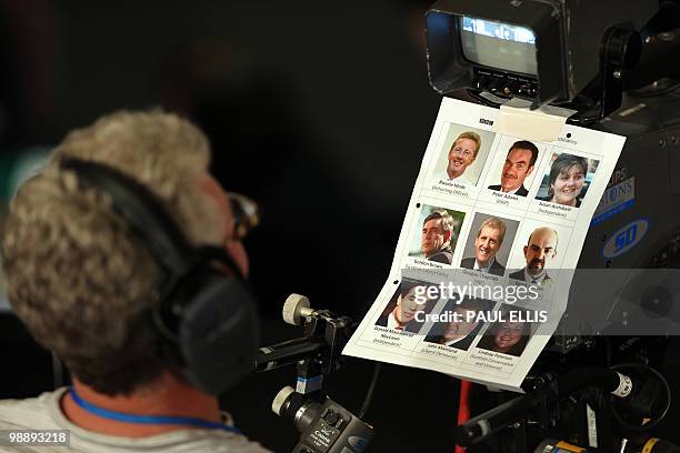 An identification sheet showing candidates, including British Prime Minister, and Leader of the ruling Labour Party, Gordon Brown, is taped to a...