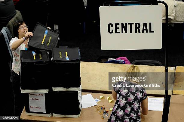 Votes are counted in the 2010 General Election at Ponds Forge International Hall in the Sheffield Hallam constituency of Liberal Democrats leader...