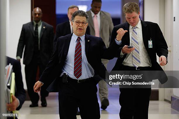 Sen. Al Franken leaves a briefing by Obama Administration officials May 6, 2010 in Washington, DC. Energy Secretary Stephen Chu, Defense Secretary...