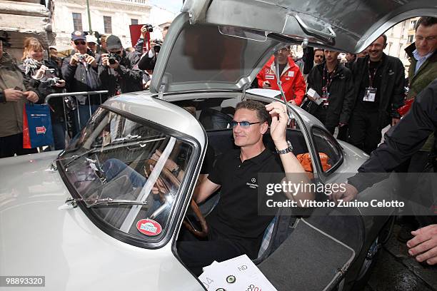 David Coulthard attends the Mille Miglia 2010, one thousand Mile Historic Race car presentation held at Piazza della Loggia on May 6, 2010 in...