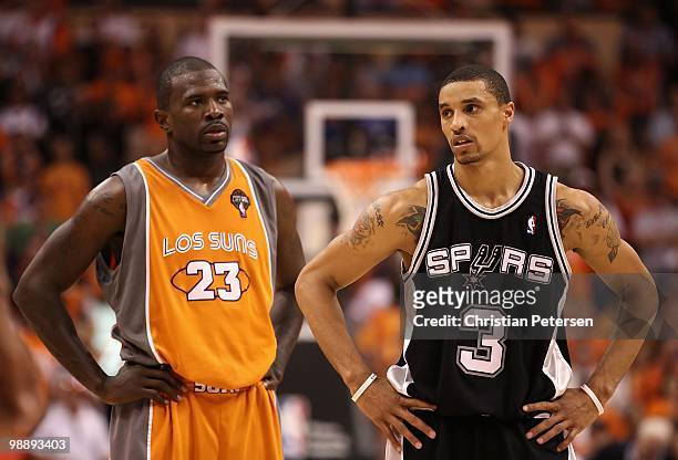George Hill of the San Antonio Spurs and Jason Richardson of the Phoenix Suns during Game Two of the Western Conference Semifinals of the 2010 NBA...