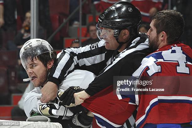 Chris Kunitz of the Pittsburgh Penguins argues with the referee in Game Three of the Eastern Conference Semifinals against the Montreal Canadiens...