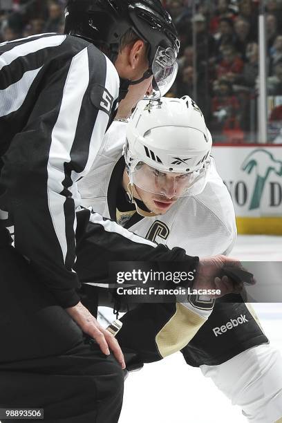 Sidney Crosby of the Pittsburgh Penguins waits for a face off in Game Three of the Eastern Conference Semifinals against the Montreal Canadiens...