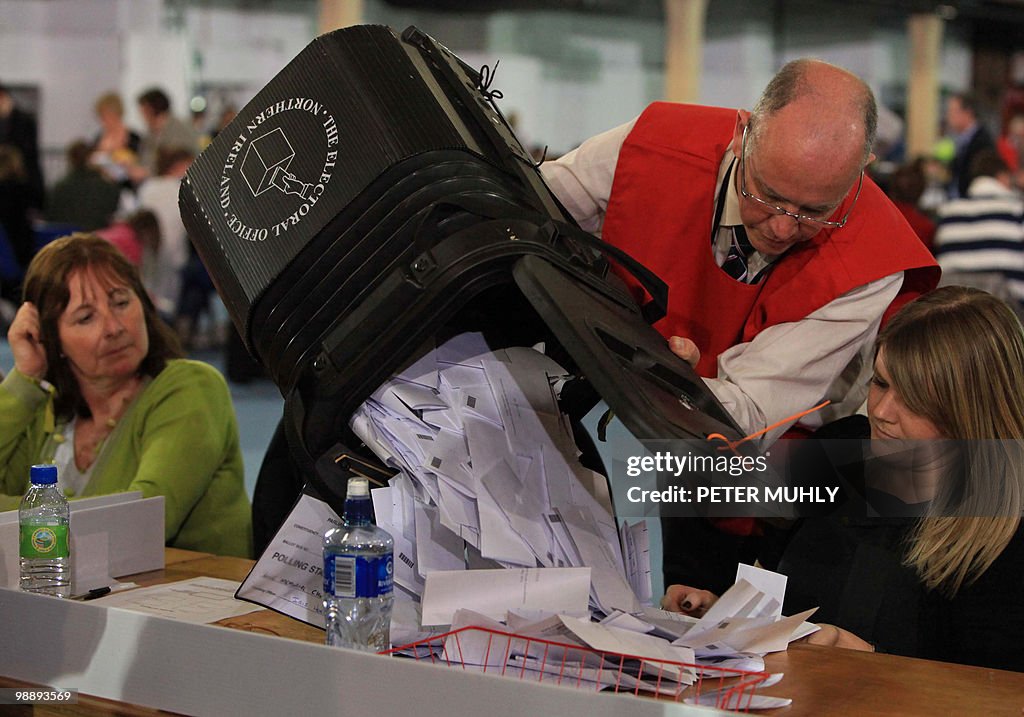 A ballot box is emptied as counting of v