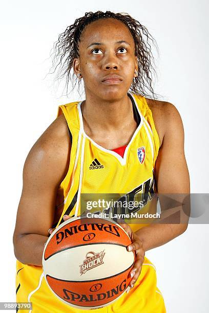 Amber Holt of the Tulsa Shock poses for a portrait on 2010 WNBA Media Day at the University of Tulsa Reynolds Center on May 3, 2010 in Tulsa,...