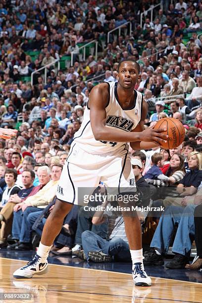 Miles of the Utah Jazz looks to move the ball against the Los Angeles Clippers during the game at EnergySolutions Arena on March 06, 2010 in Salt...