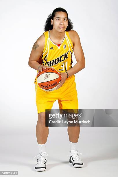 Vivian Frieson of the Tulsa Shock poses for a portrait on 2010 WNBA Media Day at the University of Tulsa Reynolds Center on May 3, 2010 in Tulsa,...