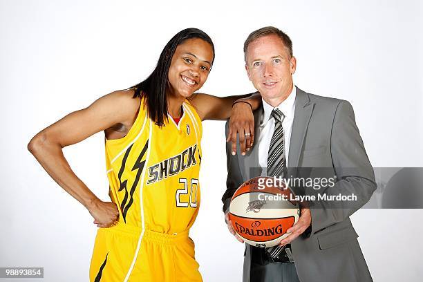 Marion Jones and owner David Box of the Tulsa Shock pose for a portrait on 2010 WNBA Media Day at the University of Tulsa Reynolds Center on May 3,...