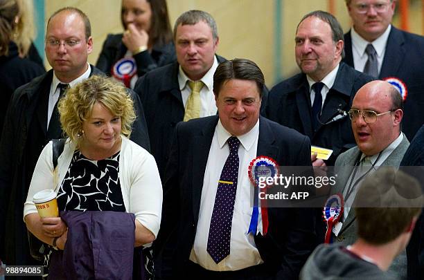 British National Party Leader , and candidate for Barking, Nick Griffin and his wife Jackie arrive at the count centre in Dagenham, east London on...