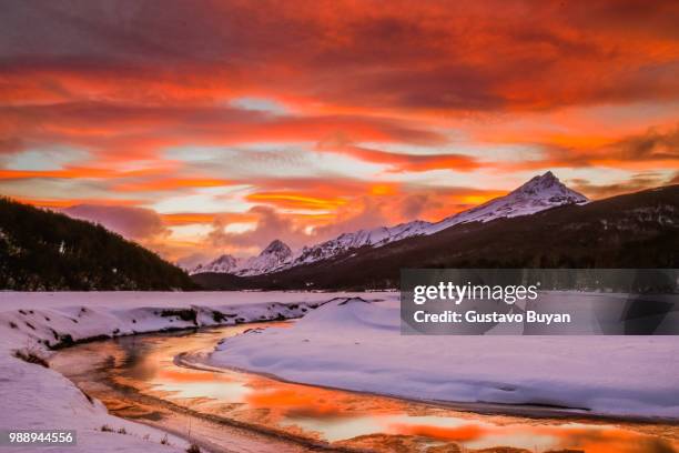 tierra del fuego at sunset, ushuaia, patagonia, argentina - tierra imagens e fotografias de stock