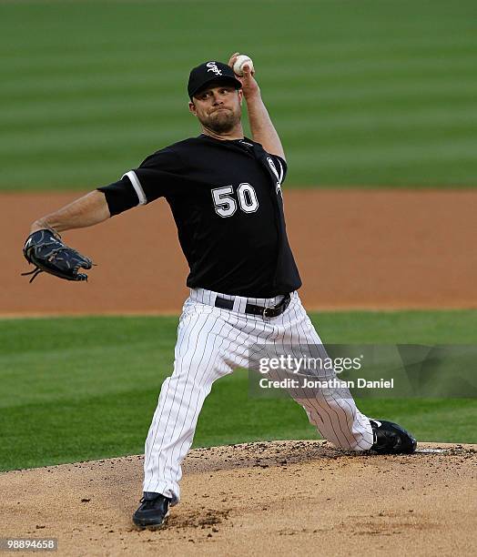 Starting pitcher John Danks of the Chicago White Sox delivers the ball against the Toronto Blue Jays at U.S. Cellular Field on May 6, 2010 in...