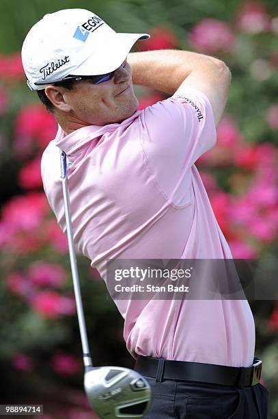 Zach Johnson hits a drive during the first round of THE PLAYERS Championship on THE PLAYERS Stadium Course at TPC Sawgrass on May 6, 2010 in Ponte...