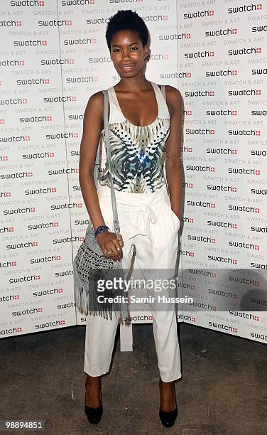 Tolula Adeyemi arrives for the Swatch & Art Collection launch party at London Bridge on May 6, 2010 in London, England.