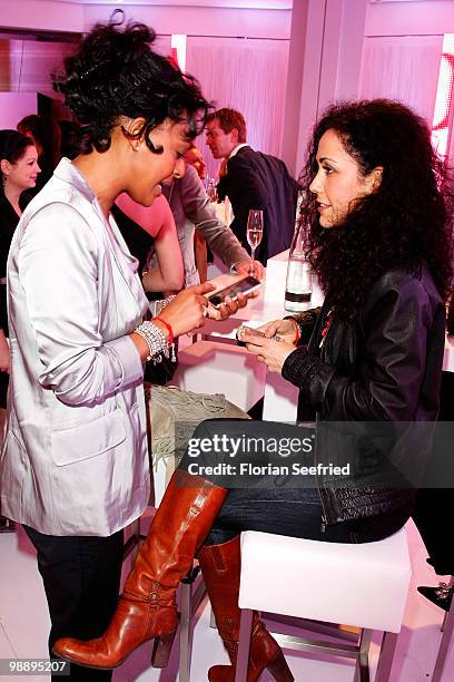 Actress Dennenesch Zoude and tv host Anastasia Zampounidis attend the 'OK Style Award 2010' at the british embassy on May 6, 2010 in Berlin, Germany.