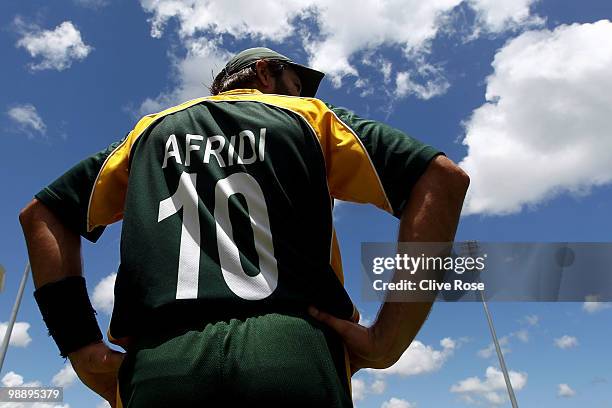 Shahid Afridi of Pakistan looks on after the ICC T20 World Cup Super Eight match between Pakistan and England at the Kensington Oval on May 6, 2010...