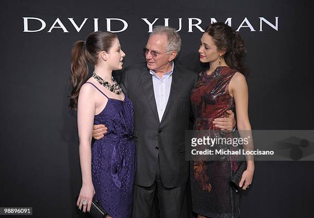 Actress Michelle Trachtenberg, jewelry designer David Yurman and actress Emmy Rossum attend the David Yurman 30th Anniversary celebration at David...