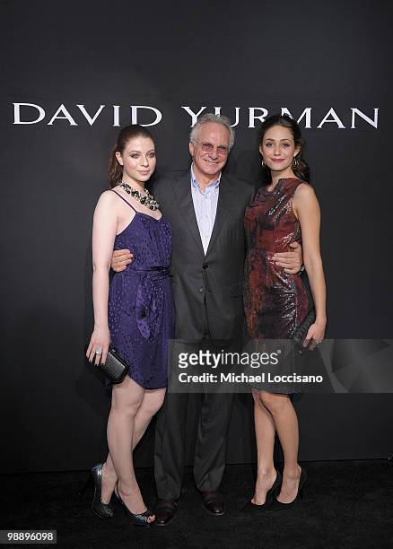 Actress Michelle Trachtenberg, jewelry designer David Yurman and actress Emmy Rossum attend the David Yurman 30th Anniversary celebration at David...
