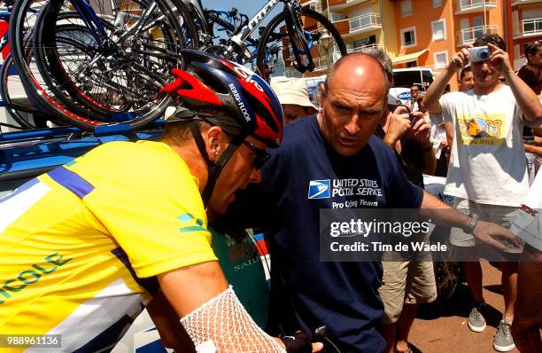 Criterium Dauphine Libere 2003, Armstrong Lance, Maillot Jaune, Yellow Jersey, Gele Trui, Serge Borlee, Body Gard, Bodygard, Garde De Corps, Stage 6...