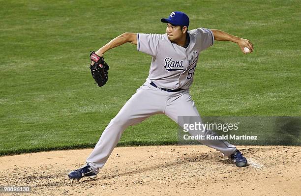 Pitcher Bruce Chen of the Kansas City Royals throws against the Texas Rangers on May 6, 2010 at the Ballpark in Arlington, Texas.