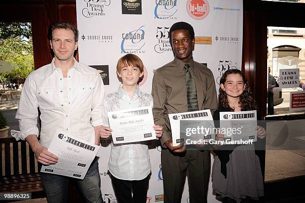 Actors Bill Heck, Dylan Riley Snyder, Gilbert Owuor, and Emily Robinson attend the 2010 Drama Desk Award nominees cocktail reception at Churrascaria...