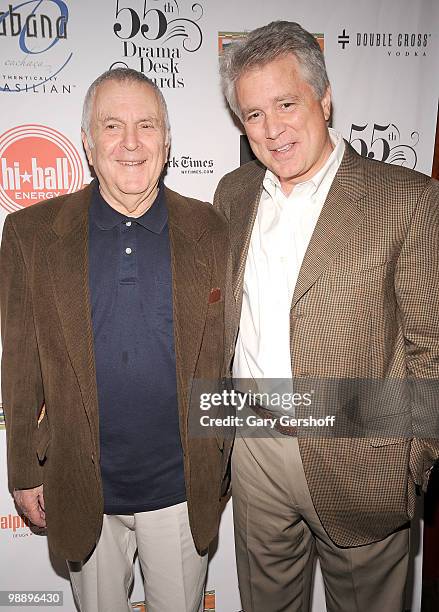 Composer/lyricist John Kander and writer David Thompson attend the 2010 Drama Desk Award nominees cocktail reception at Churrascaria Plataforma on...