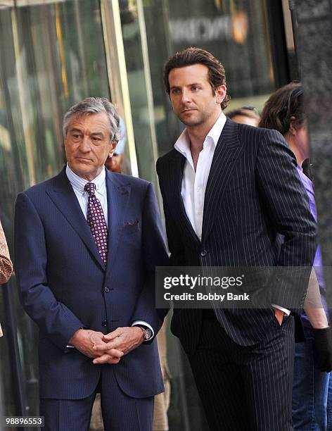 Robert De Niro and Bradley Cooper work on location for "The Dark Fields" on May 6, 2010 in Philadelphia, Pennsylvania.