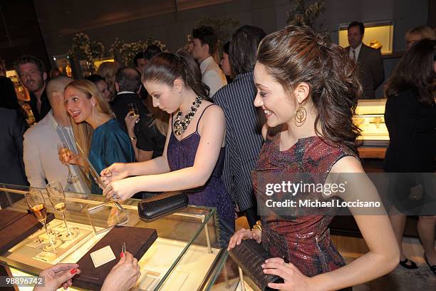 Actresses Michelle Trachtenberg and Emmy Rossum shop during the David Yurman 30th Anniversary celebration at David Yurman Madison Avenue on May 6,...