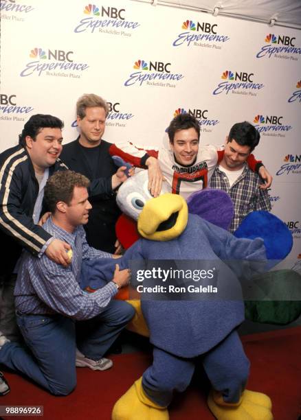 Horatio Sanz, Will Ferrell, Darrell Hammond, Jimmy Fallon, and Chris Parnell with the NBC mascot