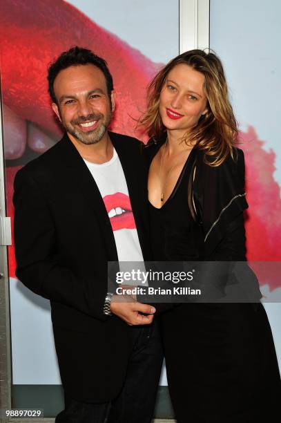 Photographer Michael Angelo and model Noot Seear attend the preview of "The Lipstick Portraits" exhibition at the 401 Projects on May 6, 2010 in New...