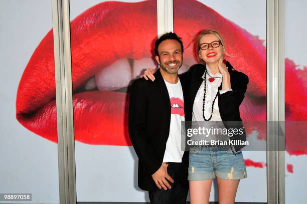 Photographer Michael Angelo and writer Lily Koppel attend the preview of "The Lipstick Portraits" exhibition at the 401 Projects on May 6, 2010 in...
