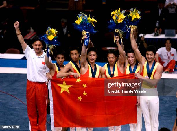 World Championships 2003 /Team Equipe Chine China, Li Xiao-Peng, Yang Wei, Huang Xu, Xing Aowei, Teng Haibin, Xiao Qin, Gold Medal, Medaille D'Or,...