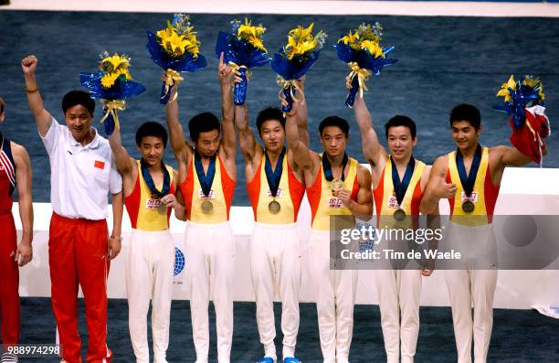 World Championships 2003 /Team Equipe Chine China, Li Xiao-Peng, Yang Wei, Huang Xu, Xing Aowei, Teng Haibin, Xiao Qin, Gold Medal, Medaille D'Or,...