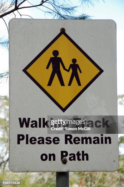 'walking track. please remain on path.' sign - bowral new south wales stock pictures, royalty-free photos & images