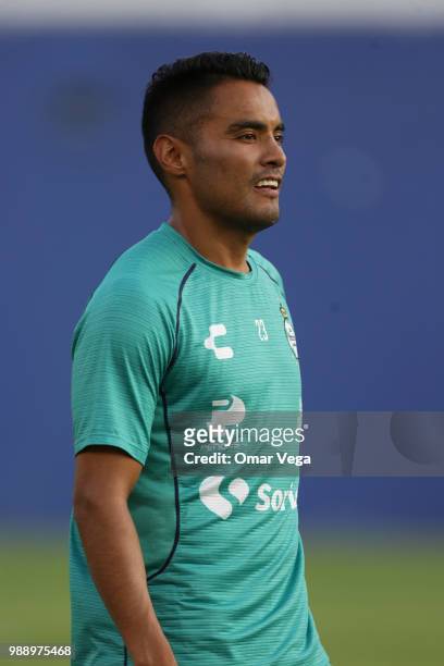 Juan Jose Vazquez of Club Santos gestures during a training session at Cotton Bowl on June 29, 2018 in Dallas, Texas.