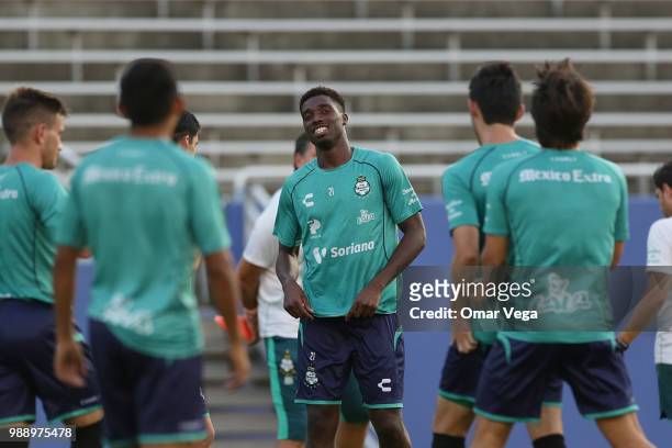 Jorge Djaniny Tavares of Club Santos smiles during a training session at Cotton Bowl on June 29, 2018 in Dallas, Texas.