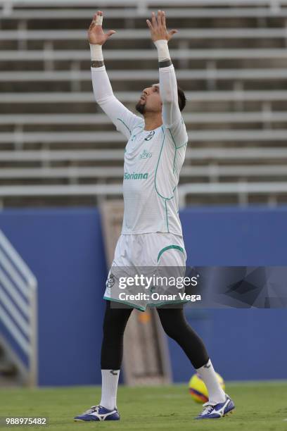 Jonathan Orozco of Club Santos warms up during a training session at Cotton Bowl on June 29, 2018 in Dallas, Texas.