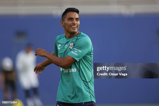 Juan Jose Vazquez of Club Santos wam up during a training session at Cotton Bowl on June 29, 2018 in Dallas, Texas.