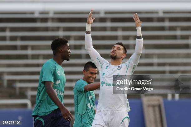 Jonathan Orozco of Club Santos warms up during a training session at Cotton Bowl on June 29, 2018 in Dallas, Texas.