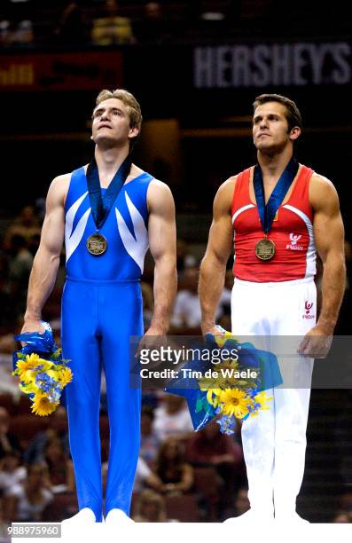 World Championships 2003 /Podium, Still Rings, Anneaux, Tampakos Dimosthenis , Jovtchev Jordan , Gold Medal Medaille D'Or /Mens Individual Apparatus...