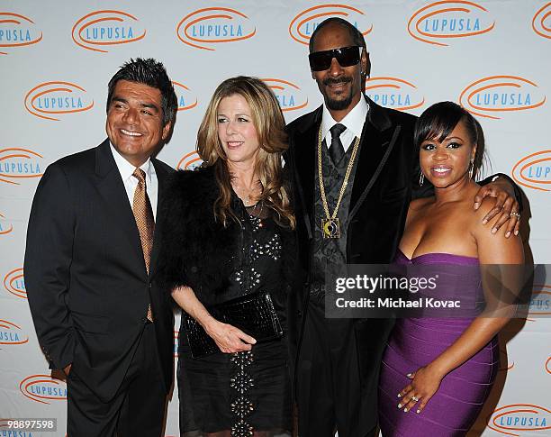 Comedian George Lopez, actress Rita Wilson, musician Snoop Dogg, and Shante Broadus arrive at the 10th Annual Lupus LA Orange Ball at the Beverly...