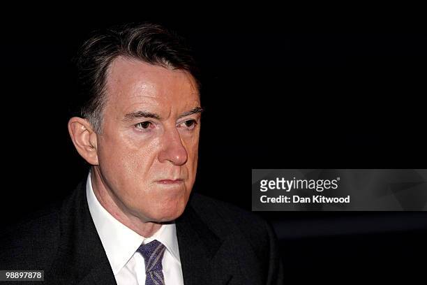 Business secretary Lord Mandelson leaves Labour Party Headquarters on May 7, 2010 in London, United Kingdom. After 5 weeks of campaigning, including...