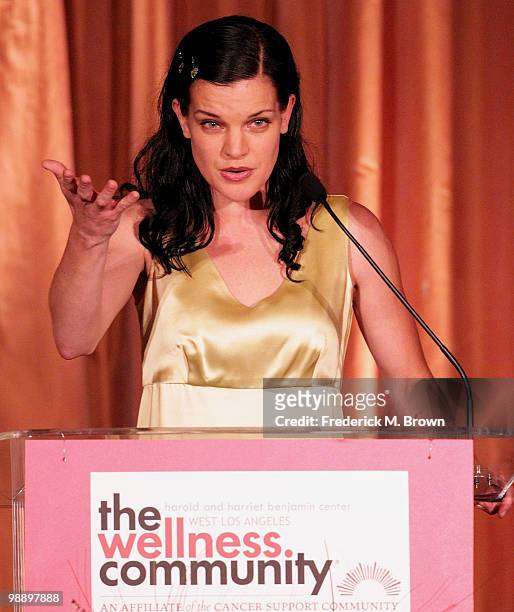 Actress Pauley Perrette speaks during the 12th annual tribute to the Human Spirit Awards at the Beverly Hills Hotel on May 6, 2010 in Beverly Hills,...