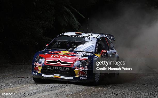 Dani Sordo of Spain and co-driver Marc Marti drive their Citroen C4 WRC during stage 6 of the WRC Rally of New Zealand on May 7, 2010 in Whangarei,...