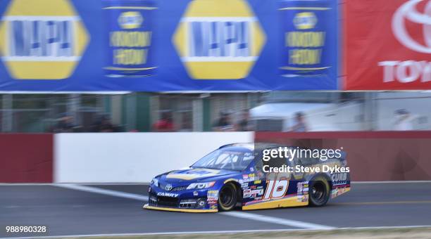 Derek Kraus races around the track on his way to winning the Clint Newell Toyota 150 presented by NAPA Auto Parts for the NASCAR K&N West Series at...